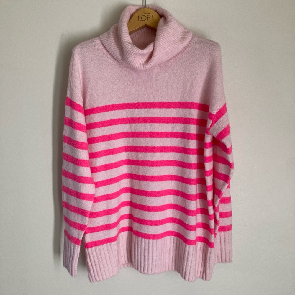 LOFT Pink & Hot Pink Striped Turtleneck Sweater